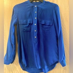Banana Republic Silk Blouse Petite XS Blue Button-Up Top Women’s Minimalist Chic